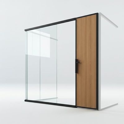 Mur de séparation en verre moderne encadré avec panneau en bois pour les espaces de bureau
