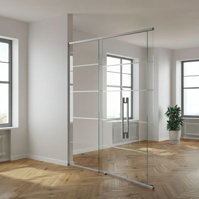 Parement fixe en verre avec cadre en aluminium d'une épaisseur de 90 mm pour bureaux